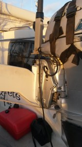 Outboard mount to carry O/B off of dinghy when at sea
