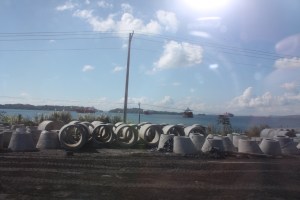 Gatun Lake, with a few ships in transit.