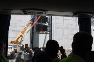 One of the doors already in its slot.