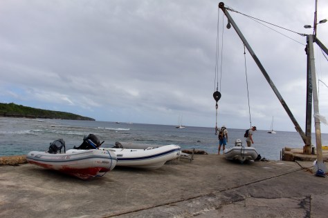 Hoist the dinghy and park it. No dinghy dock.