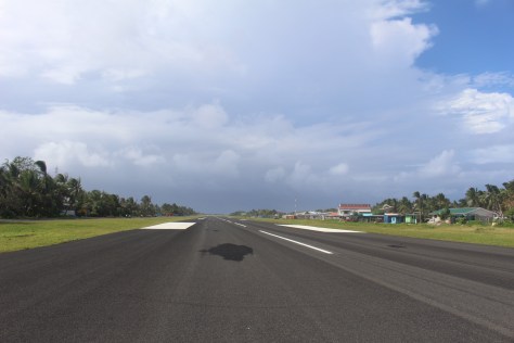 The runway was built by American troops during World War II. It is vital to the country, but unfortunately it occupies a large portion of the best land on the atoll, and other land was dug up for construction material. There is a project now to dredge sand from the lagoon and use it to fill the areas dug up.