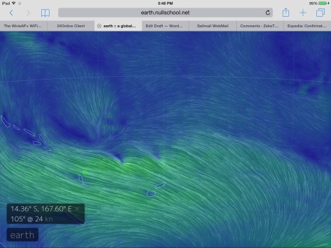But looking ahead the prediction was for the circular pattern to break up and the winds to go lighter. We decided it was time to go.