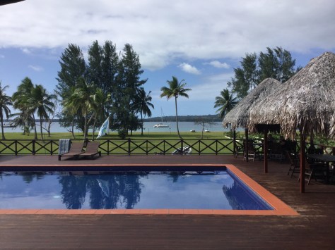 Anchored off the resort at Santo.