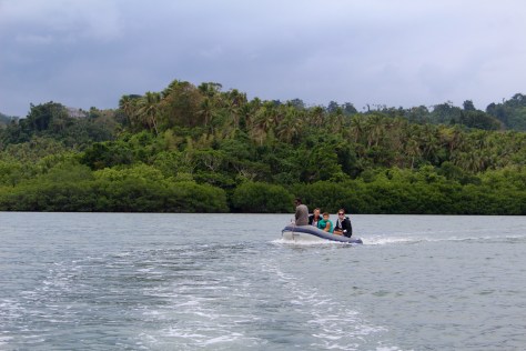 Two dinghies go exploring in the lagoon.