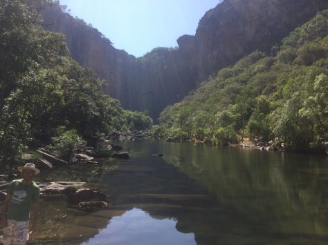 Approaching Jim Jim Falls. Except at the end of the dry season there is no falls.
