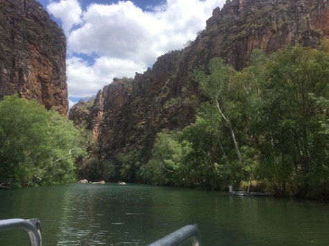 We get a boat ride part way up to Twin Falls.