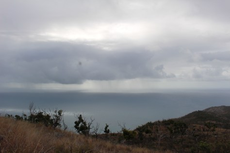 Hard to see the reefs on this day, but easy to see the squalls blowing by