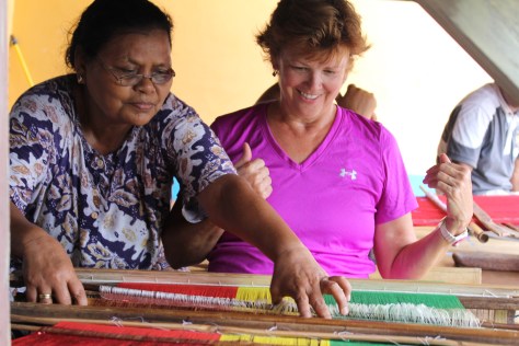 Janet gives it a try, with close supervision