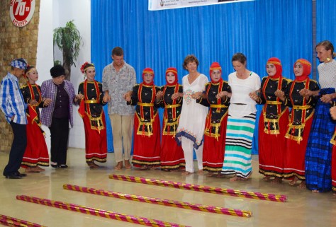 BPOers try a simple step, though Jesse says even the simple step is hard when you can't see the feet of the dancers.