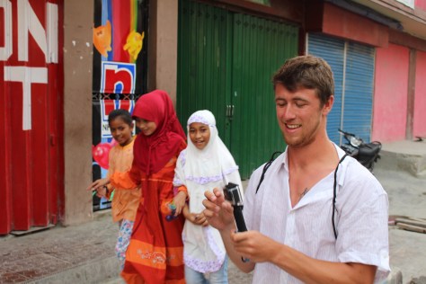 ...and they follow him as we walk to the King's house