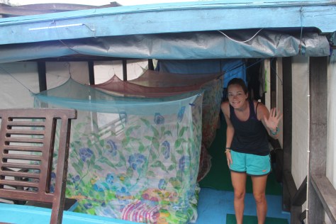 Mattresses out and mosquito nets rigged