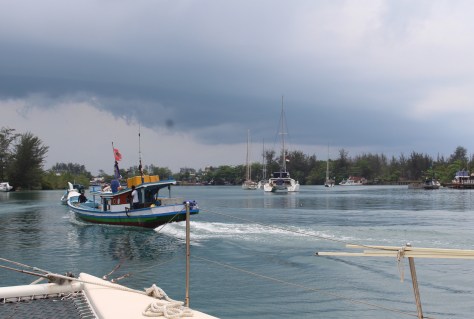 At anchor in a busy river