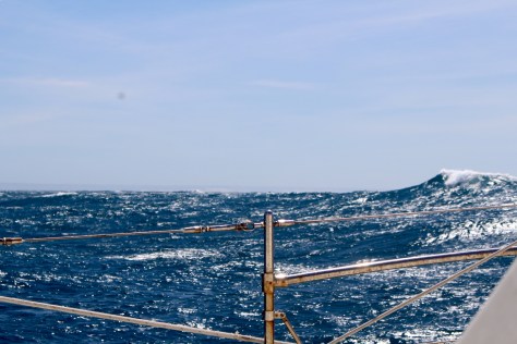 African coast visible in the haze, we are 10 miles out in the Agulhas Current.