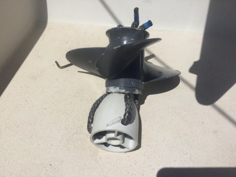 Zeke goes for employing the services of a spare outboard prop.